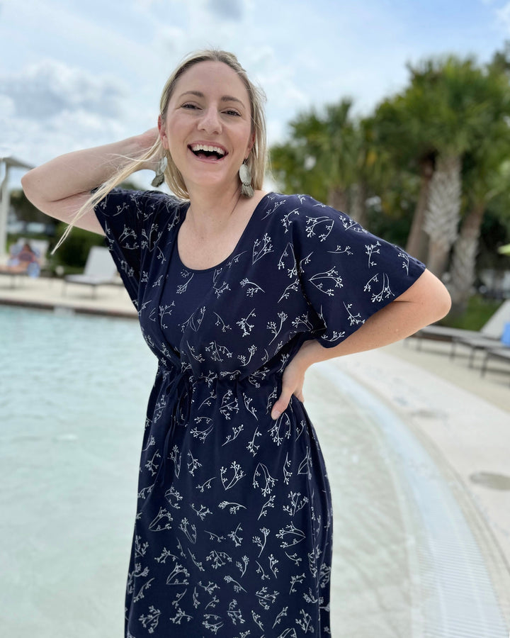 GIANNA printed swim cover-up dress in Navy/White – Elegantees
