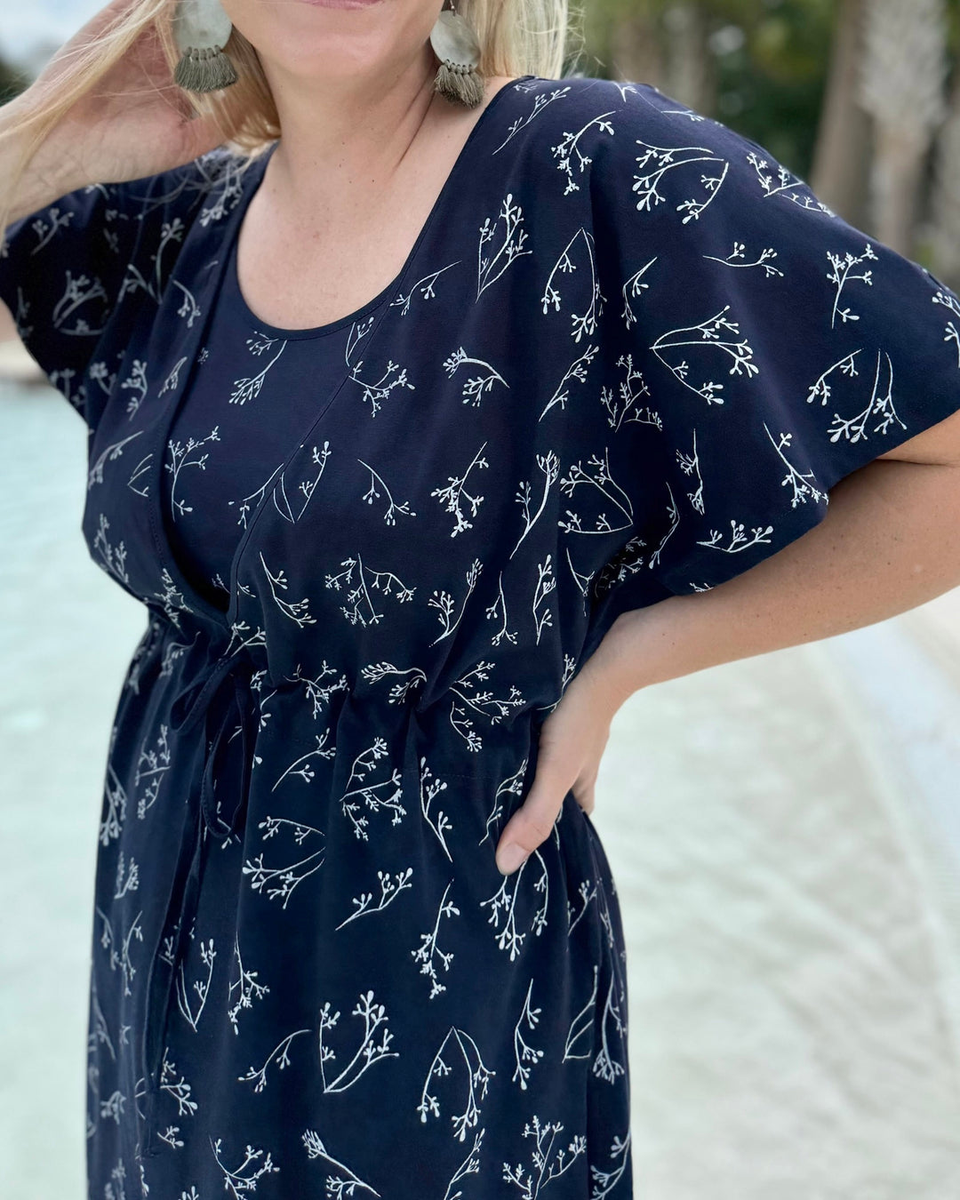 GIANNA printed swim cover-up dress in Navy/White Elegantees GIANNA printed swim cover-up dress in Navy/White Elegantees