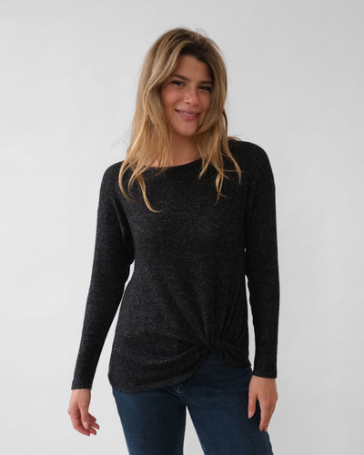 GITA sweater rib top in Charcoal/Black