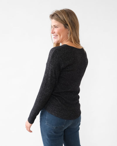 GITA sweater rib top in Charcoal/Black