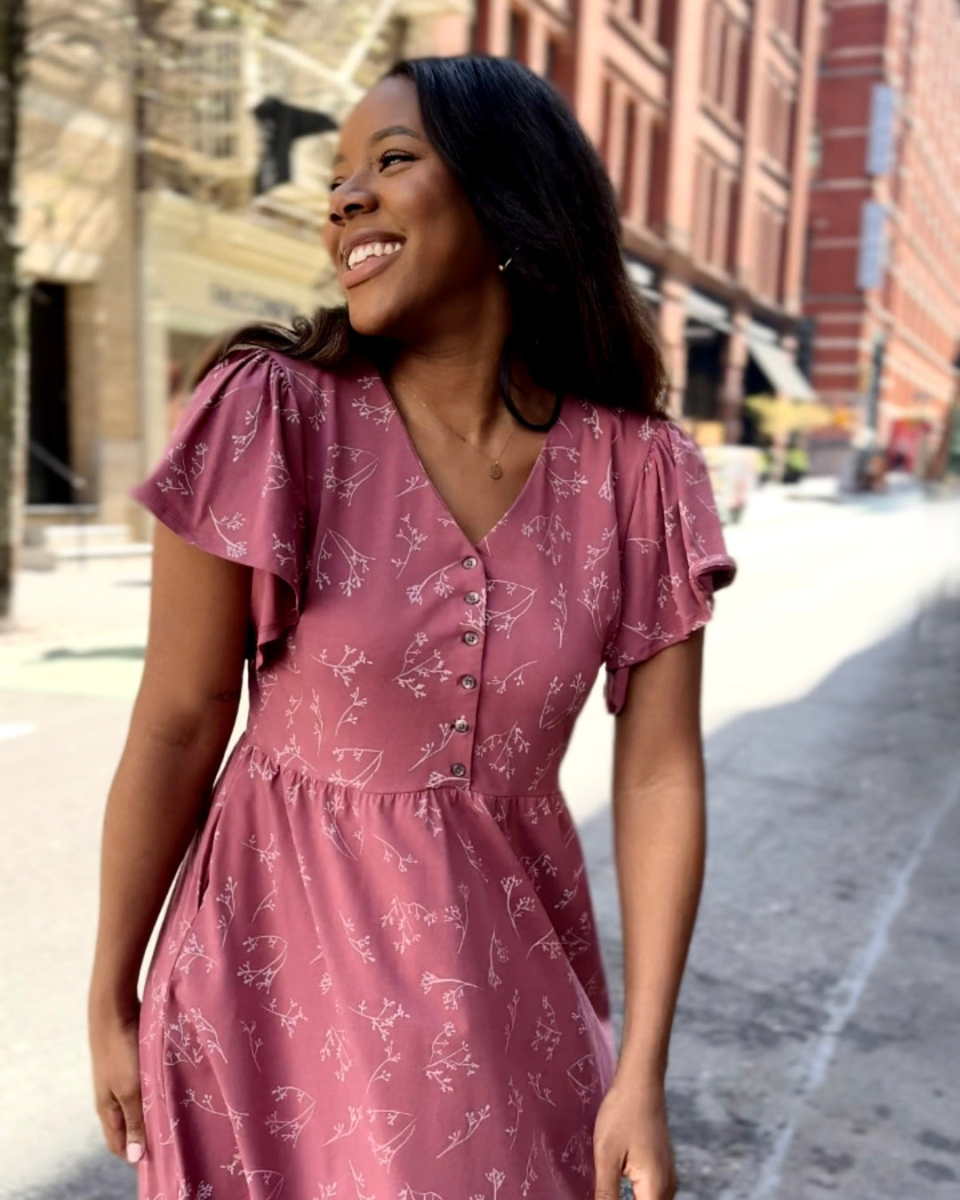 HATTIE printed dress in Vintage Mauve/White – Elegantees