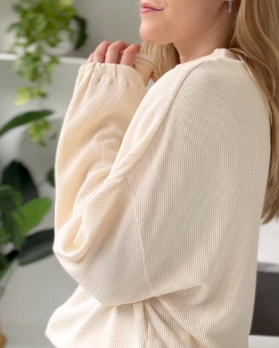 ANNIKA waffle knit top in Warm Ivory