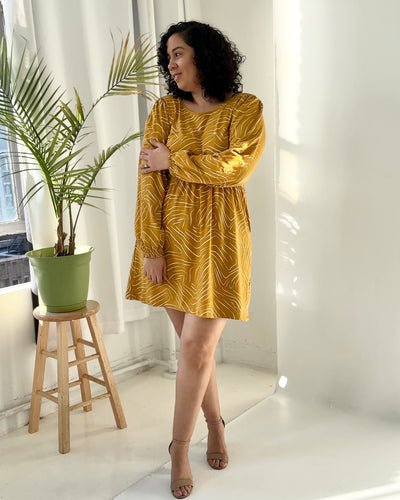 KAIA printed dress in Mustard/White