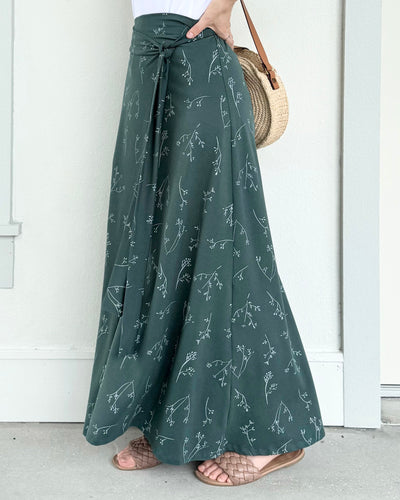 LAYLA printed wrap skirt in Hunter Green/White