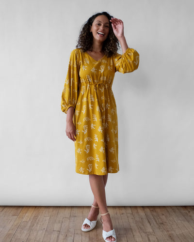 MARIGOLD printed dress in Mustard/White