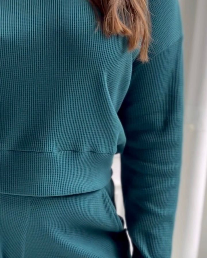 MILO waffle knit hoodie in Oceanic