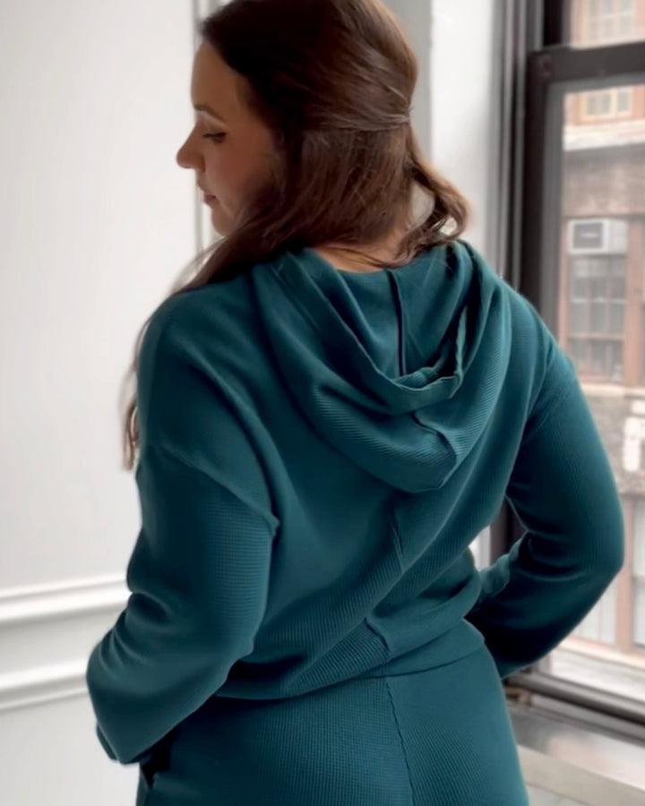 MILO waffle knit hoodie in Oceanic