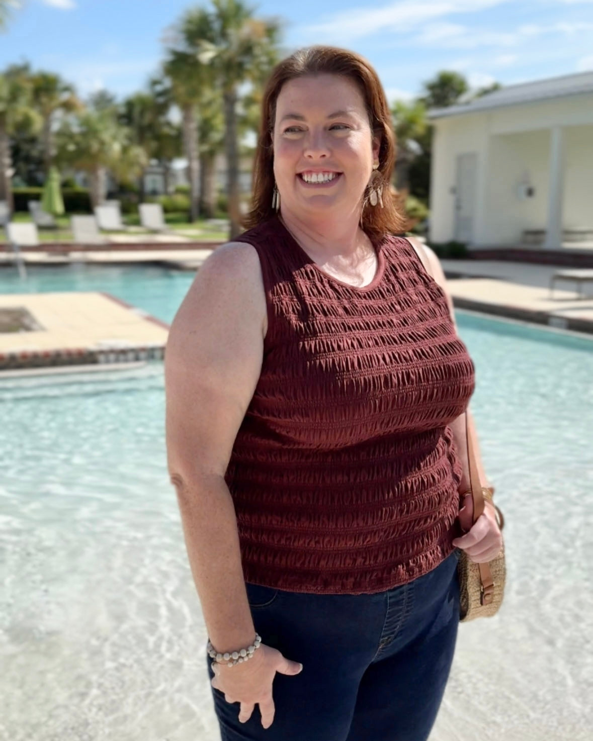 MINA smocked tank in Redwood