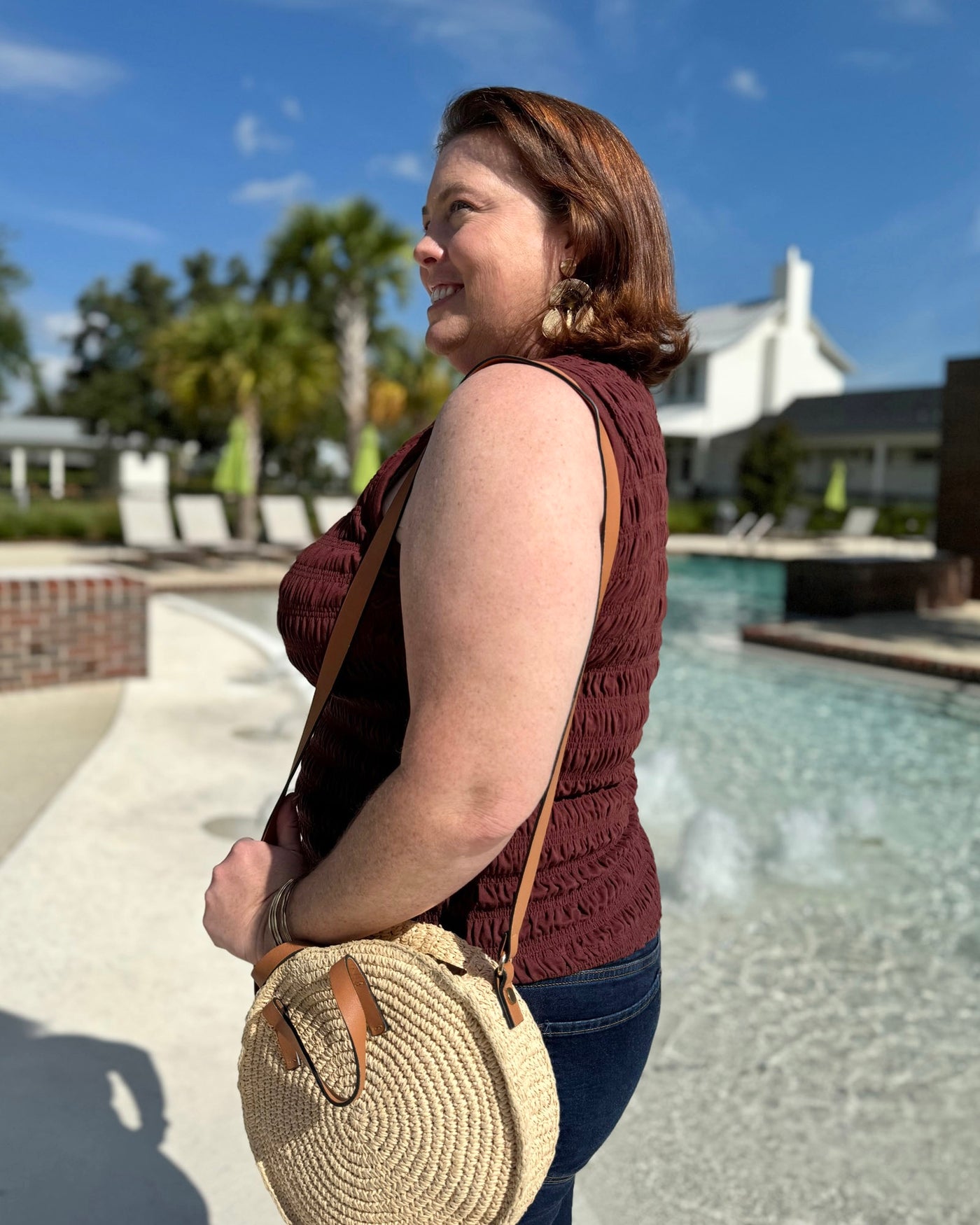 MINA smocked tank in Redwood