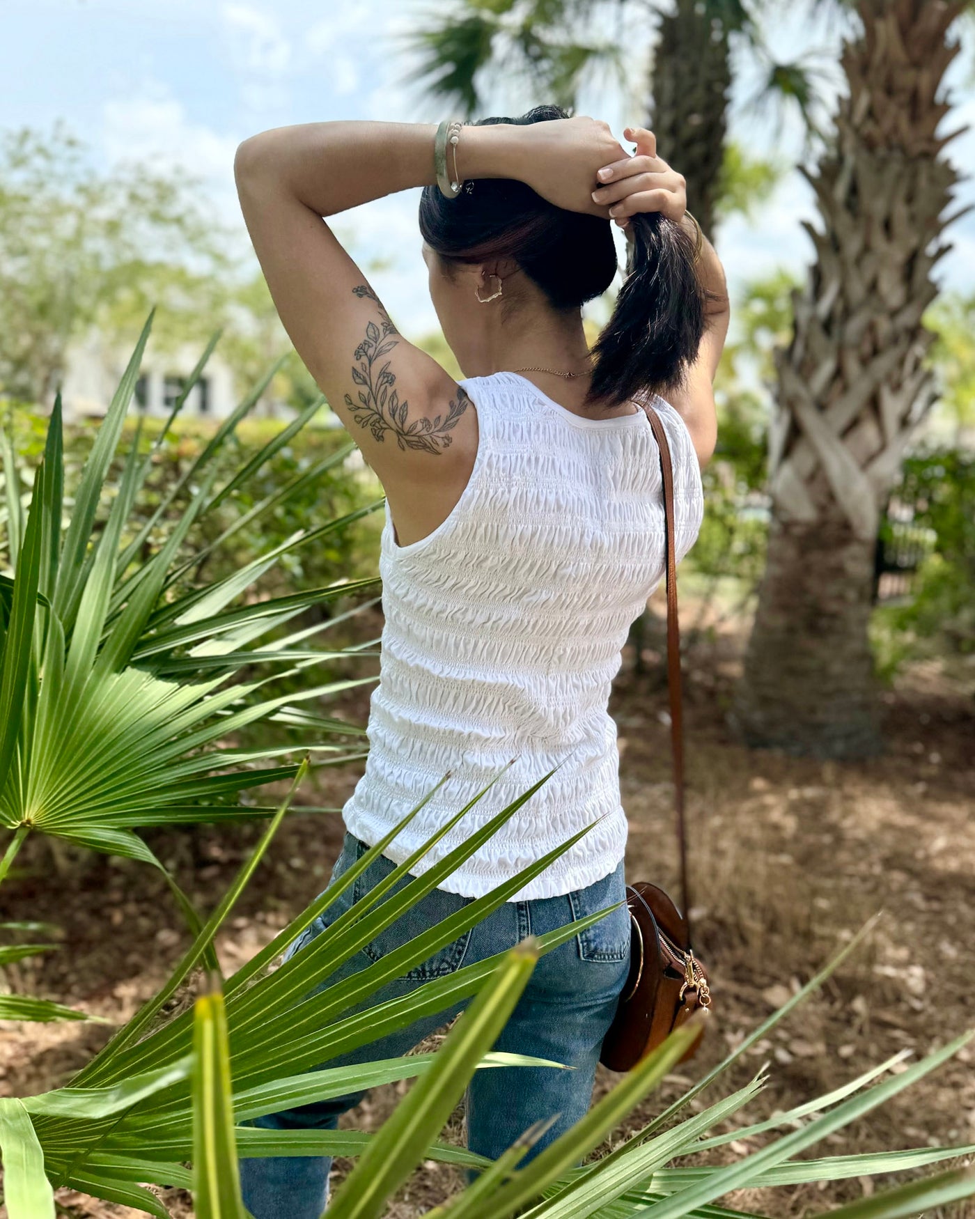 MINA smocked tank in White