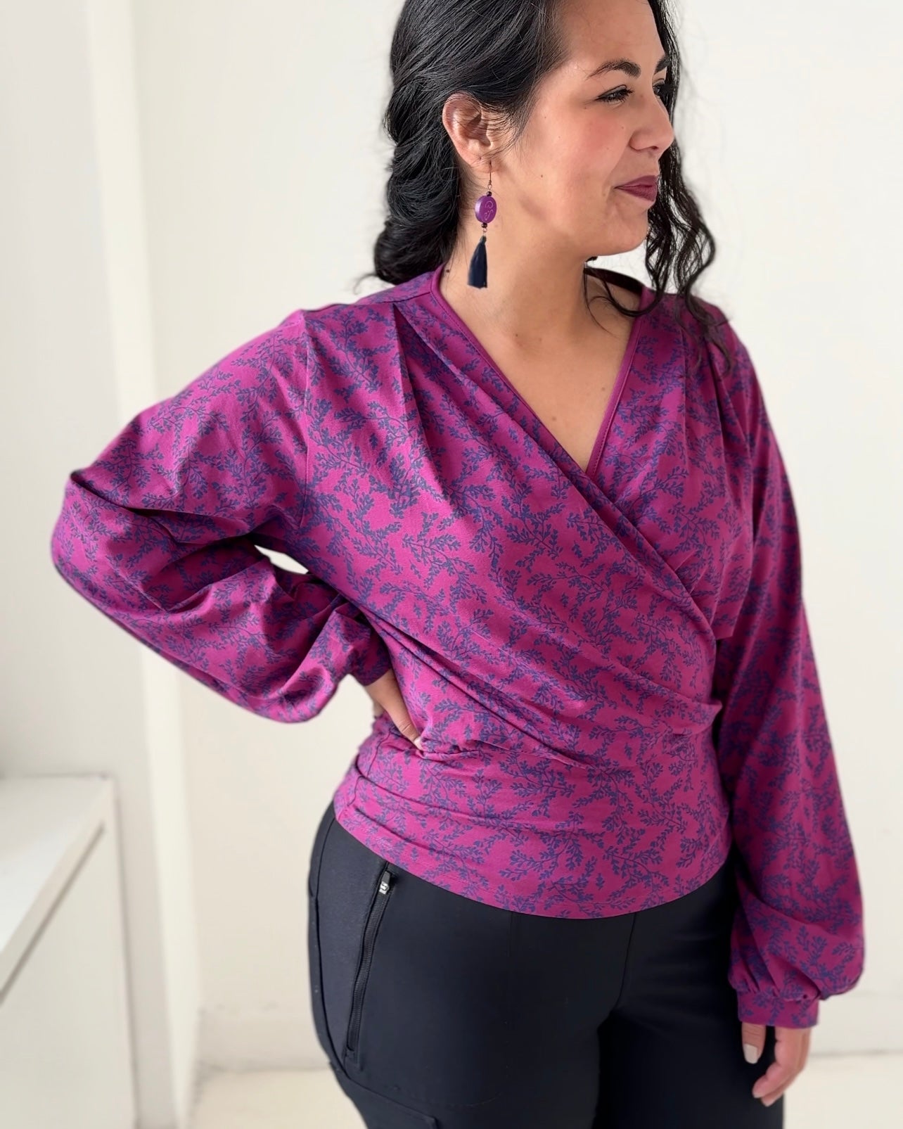 PEGGY printed top in Magenta/Navy