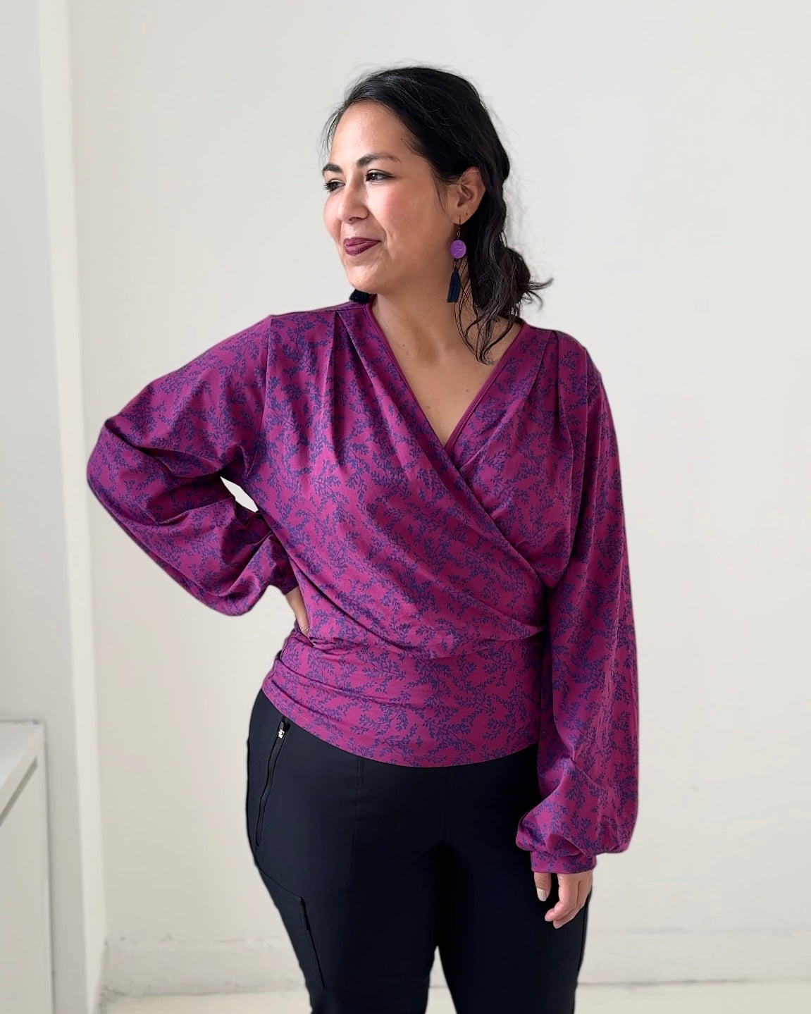 PEGGY printed top in Magenta/Navy