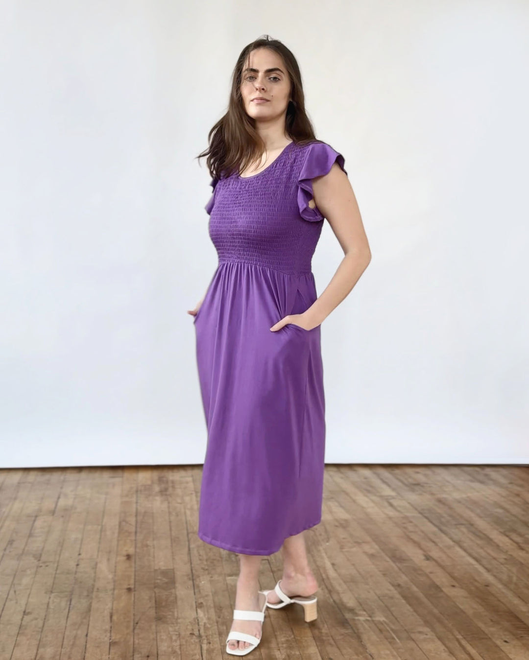 PEYTON smocked dress in Purple – Elegantees PEYTON smocked dress in Purple – Elegantees