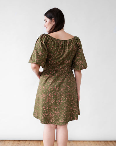 SADIE printed dress in Olive/Clay
