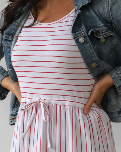 SAMANTHA stripe dress in White/Red