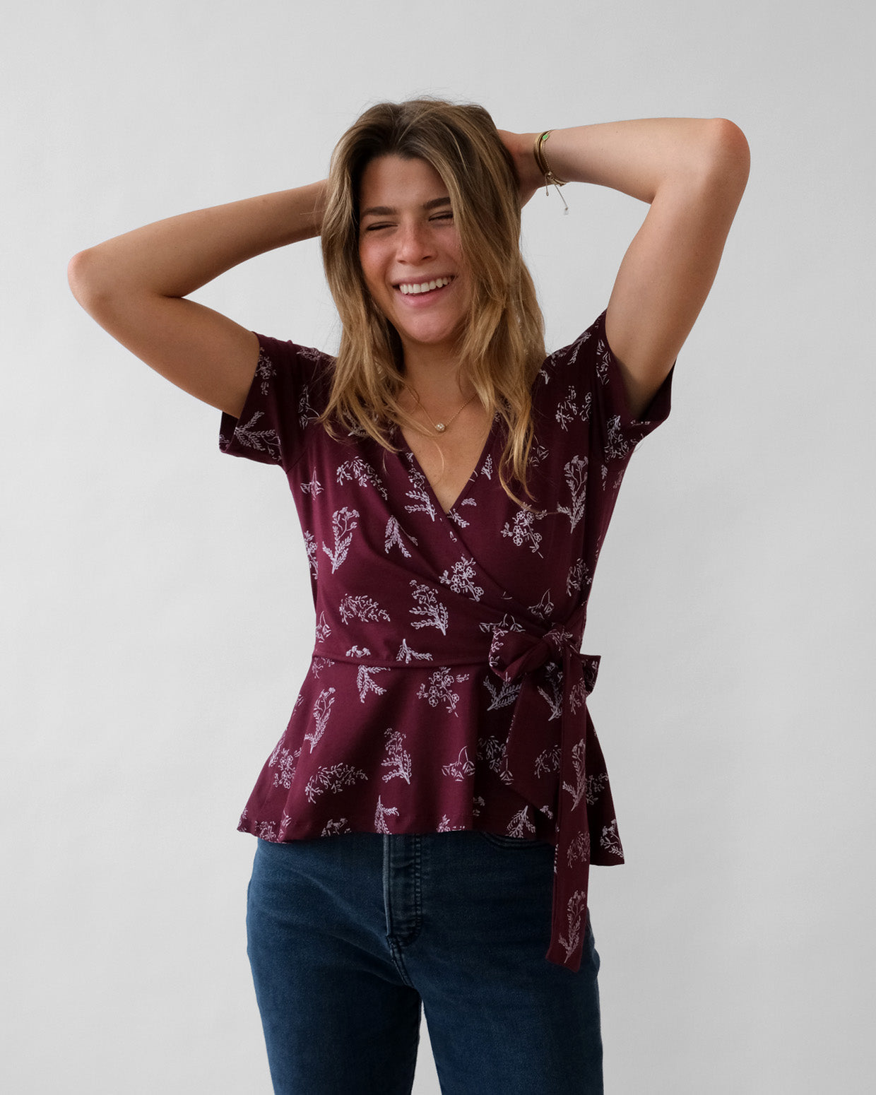 ZINNIA printed top in Currant/White