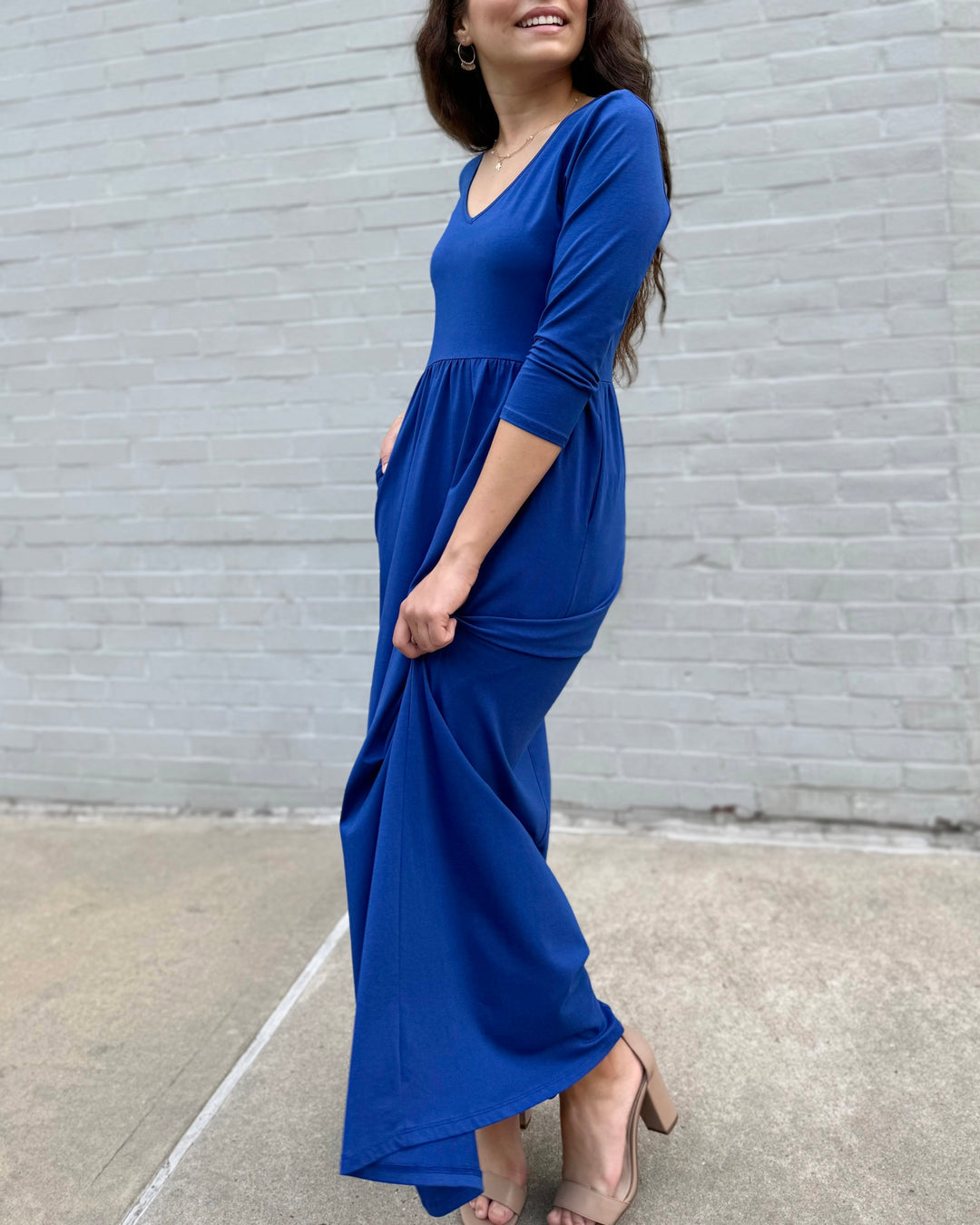 cobalt blue maxi dress with sleeves ASOS EDITION Curve extreme chiffon gathered waist maxi dress in cobalt blue