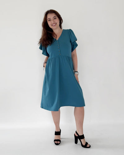 HATTIE button dress in Peacock Blue