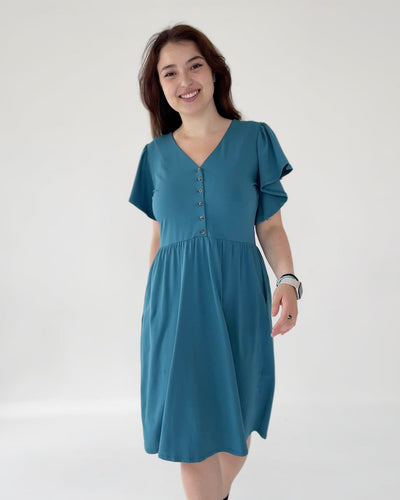 HATTIE button dress in Peacock Blue