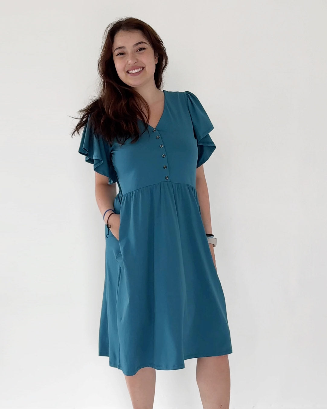 HATTIE button dress in Peacock Blue