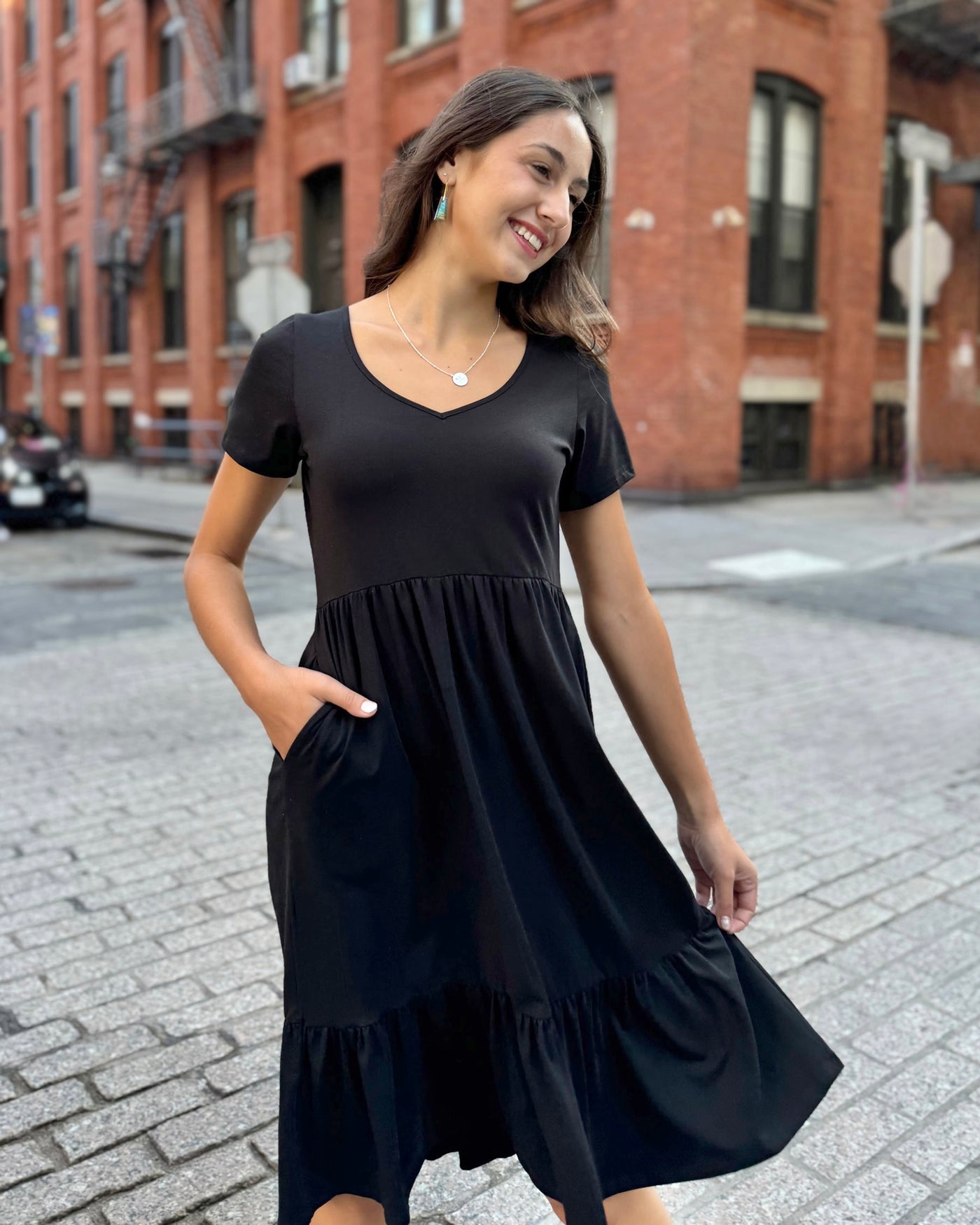 JAYDE tiered dress in Black