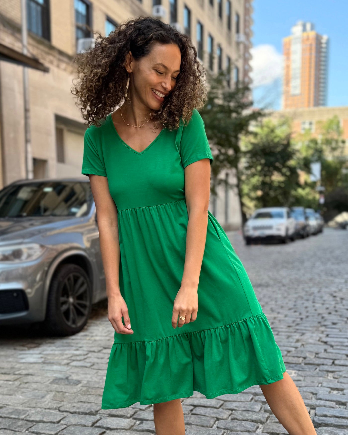 JAYDE tiered dress in Leaf Green