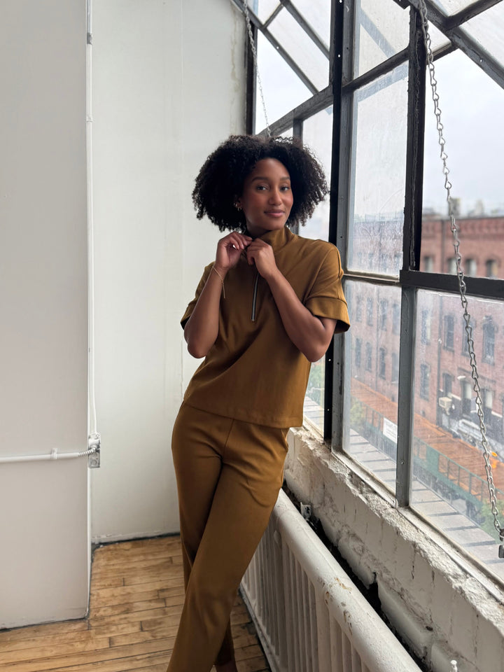 SINCLAIR heavy knit top in Warm Sienna, Bright Navy