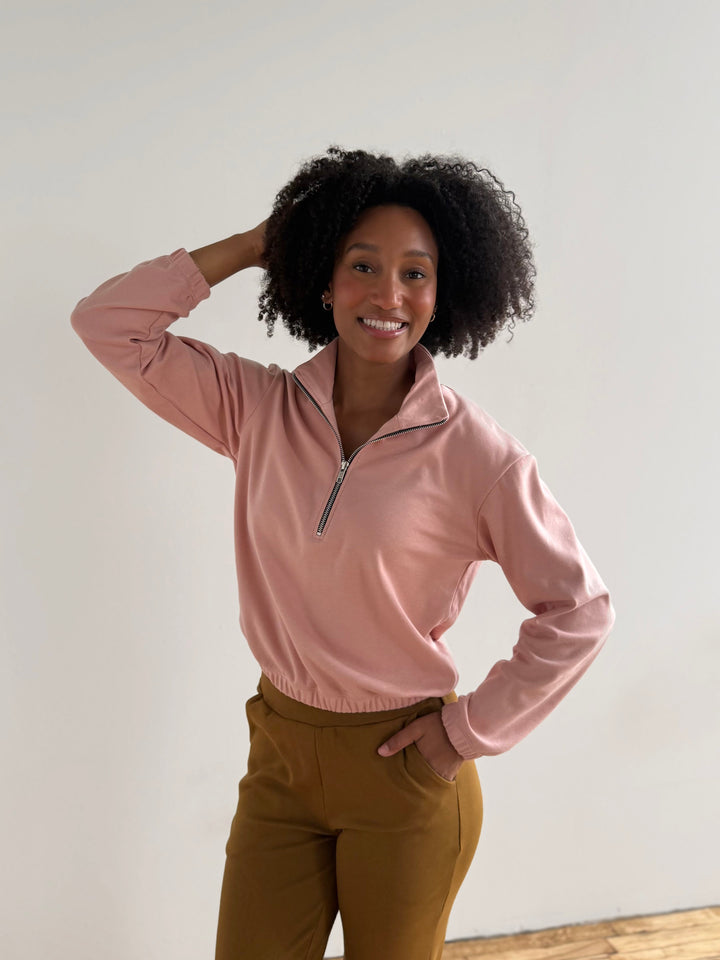 JOHANNA heavy knit pullover in Deep Sea, Earthy Rose