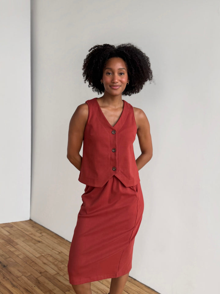 DANIELLE heavy knit skirt in Gunmetal, Red Amber, Deep Sea