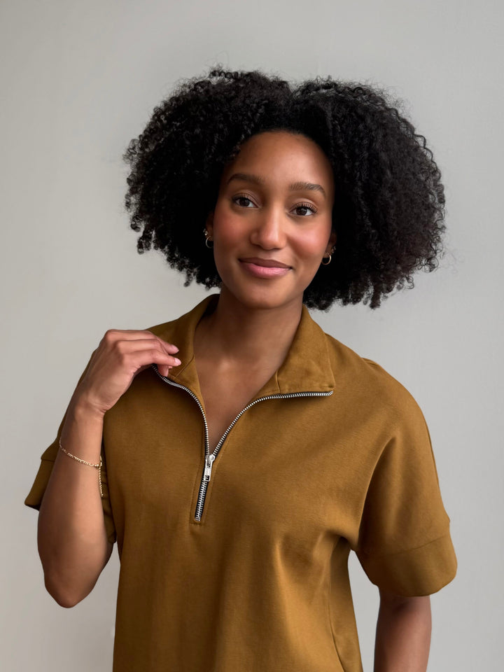 SINCLAIR heavy knit top in Warm Sienna, Bright Navy