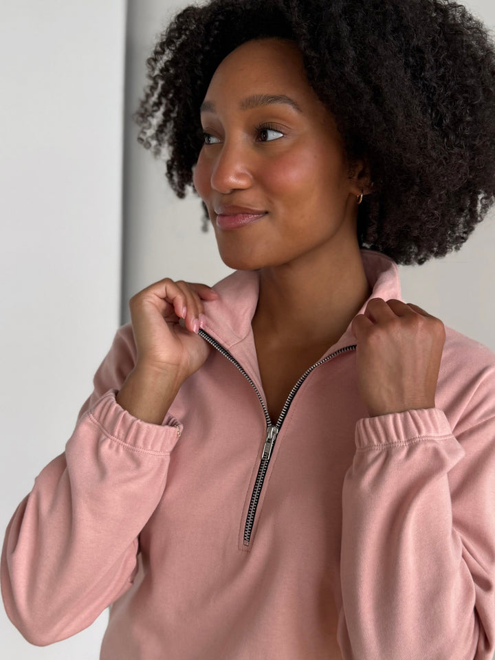 JOHANNA heavy knit pullover in Deep Sea, Earthy Rose