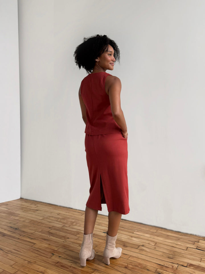 DANIELLE heavy knit skirt in Gunmetal, Red Amber, Deep Sea