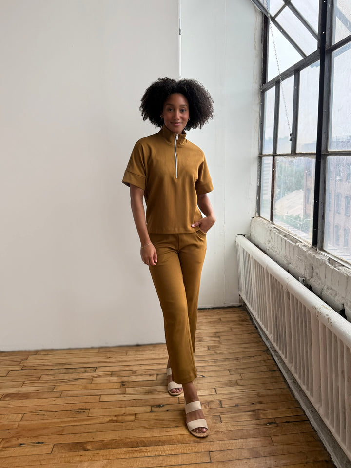 SINCLAIR heavy knit top in Warm Sienna, Bright Navy
