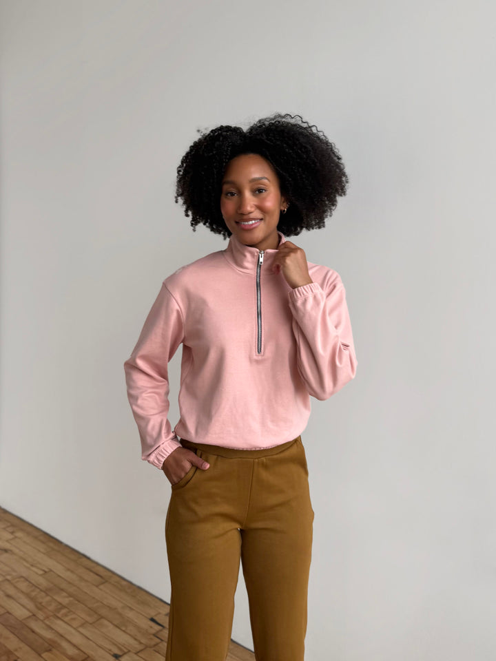 JOHANNA heavy knit pullover in Deep Sea, Earthy Rose