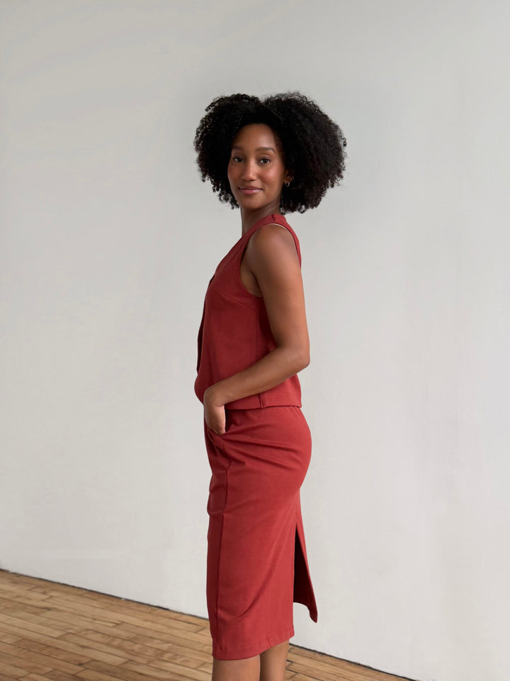 DANIELLE heavy knit skirt in Gunmetal, Red Amber, Deep Sea