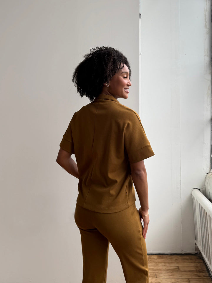 SINCLAIR heavy knit top in Warm Sienna, Bright Navy