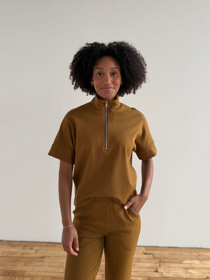 SINCLAIR heavy knit top in Warm Sienna, Bright Navy
