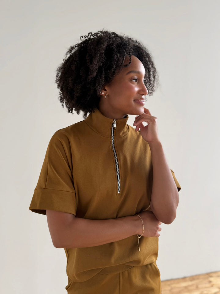 SINCLAIR heavy knit top in Warm Sienna, Bright Navy