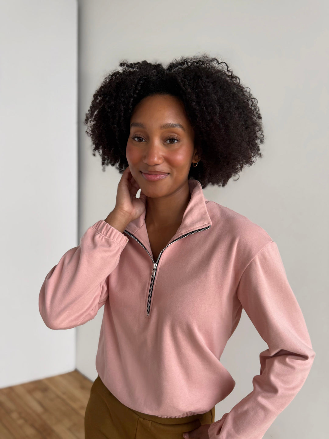 JOHANNA heavy knit pullover in Deep Sea, Earthy Rose