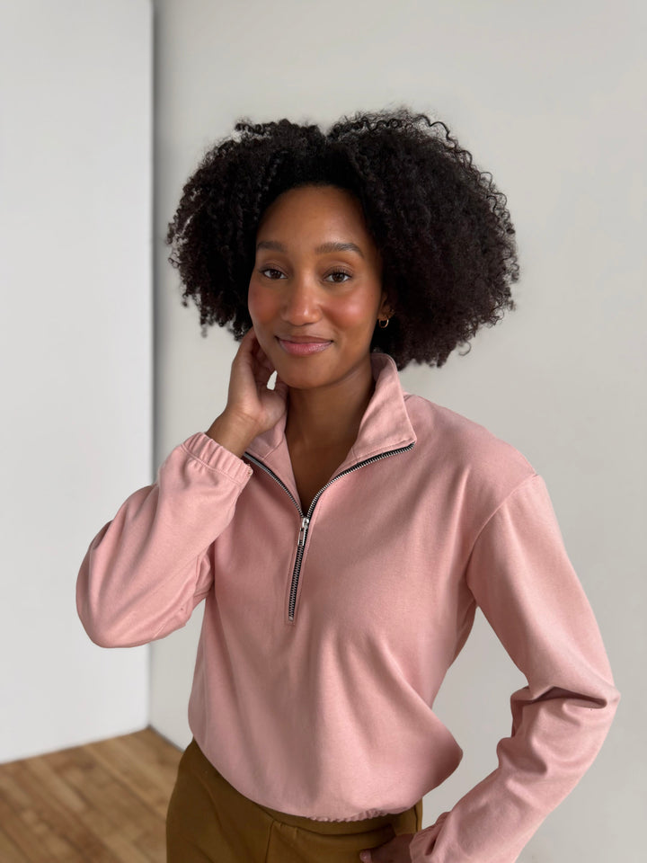 JOHANNA heavy knit pullover in Deep Sea, Earthy Rose