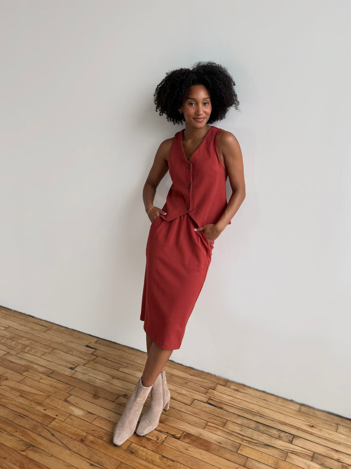 DANIELLE heavy knit skirt in Gunmetal, Red Amber, Deep Sea