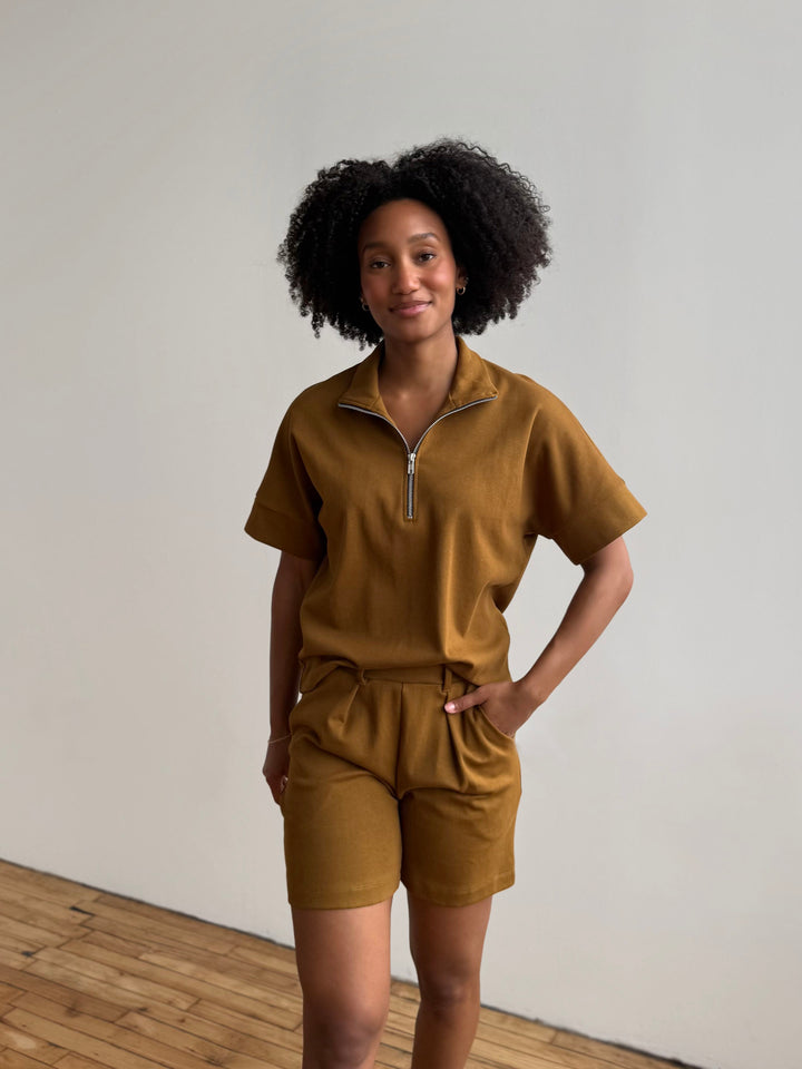 SINCLAIR heavy knit top in Warm Sienna, Bright Navy