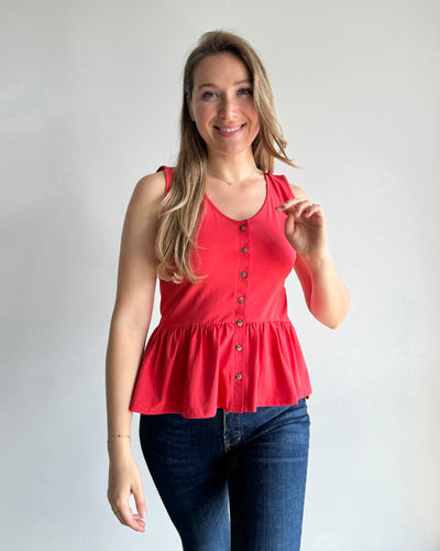 BARI peplum tank in Coral Red