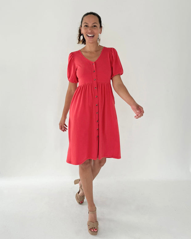 slim fit dress slacks Stretch Taffeta Fit And Flare Dress | Coral main image 1