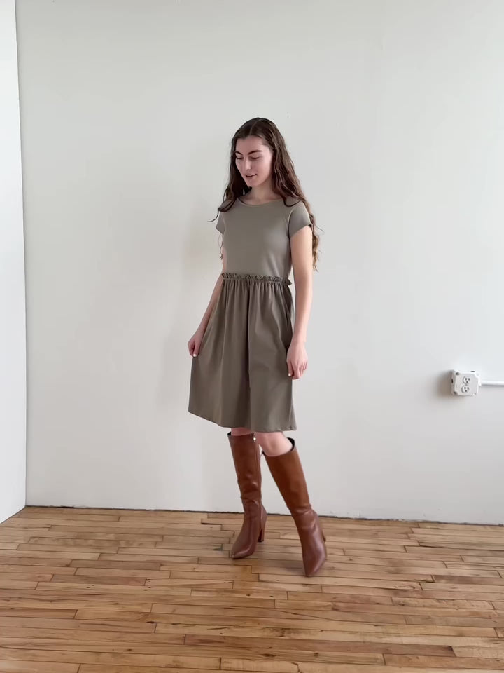 CAITLIN rib+jersey dress in Sage