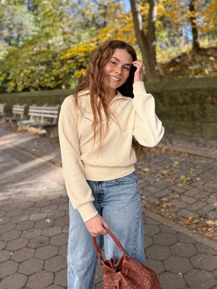 SEDONA waffle knit top in Almond Milk