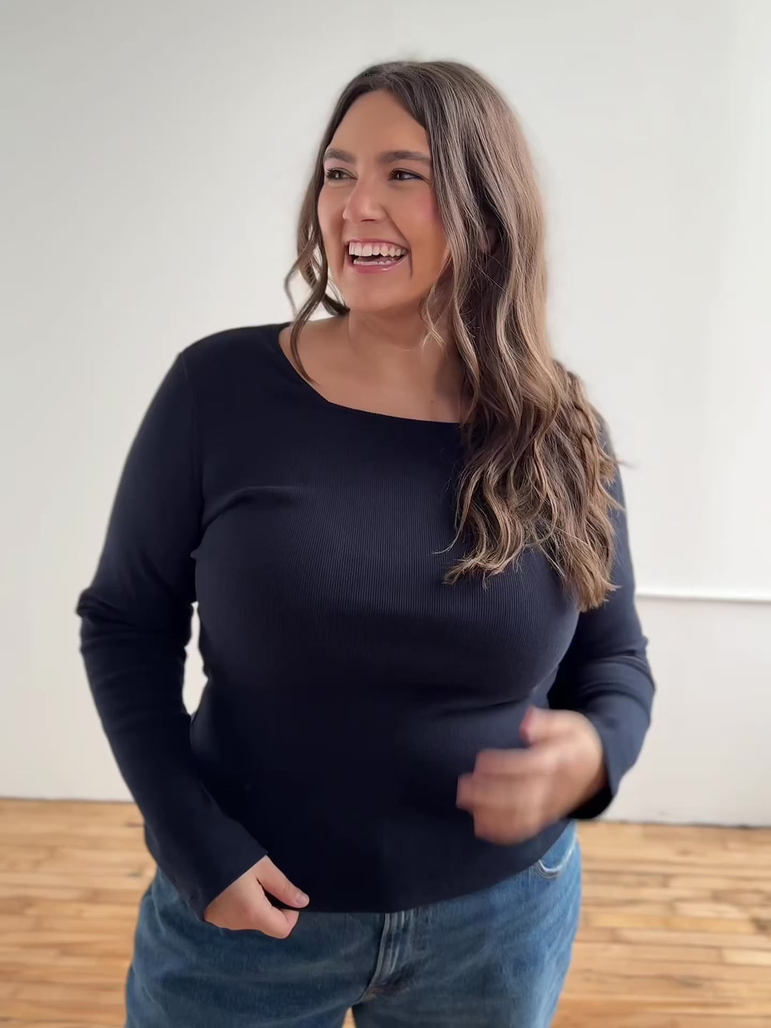 MALIA rib-knit top in Midnight Navy