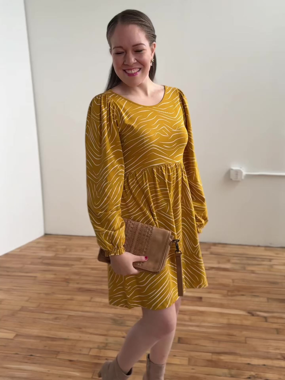 KAIA printed dress in Mustard/White