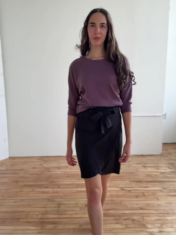 TENLEY waffle knit top in Plum Shadow