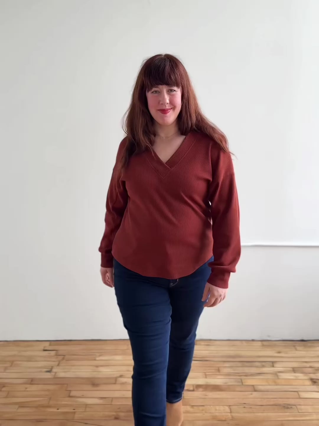 MEGANE waffle knit top in Cherrywood